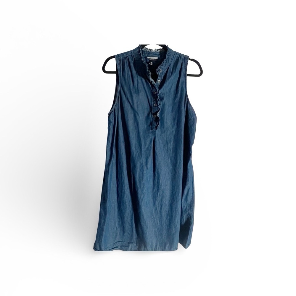 Allison Brittney Denim Blue Ruffled Button-Up Dress